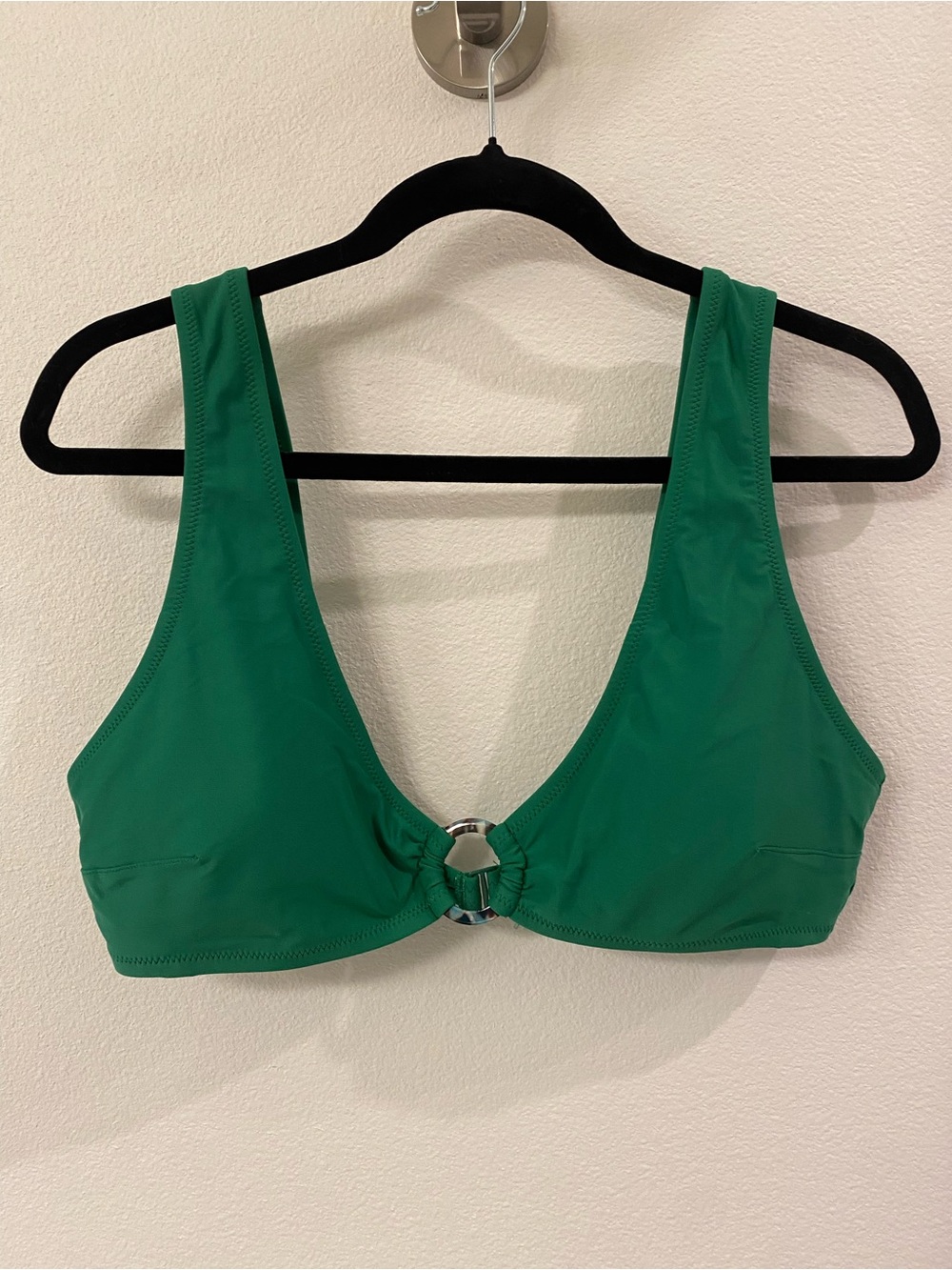 Women Aerie Green Ring-Front Swim Top